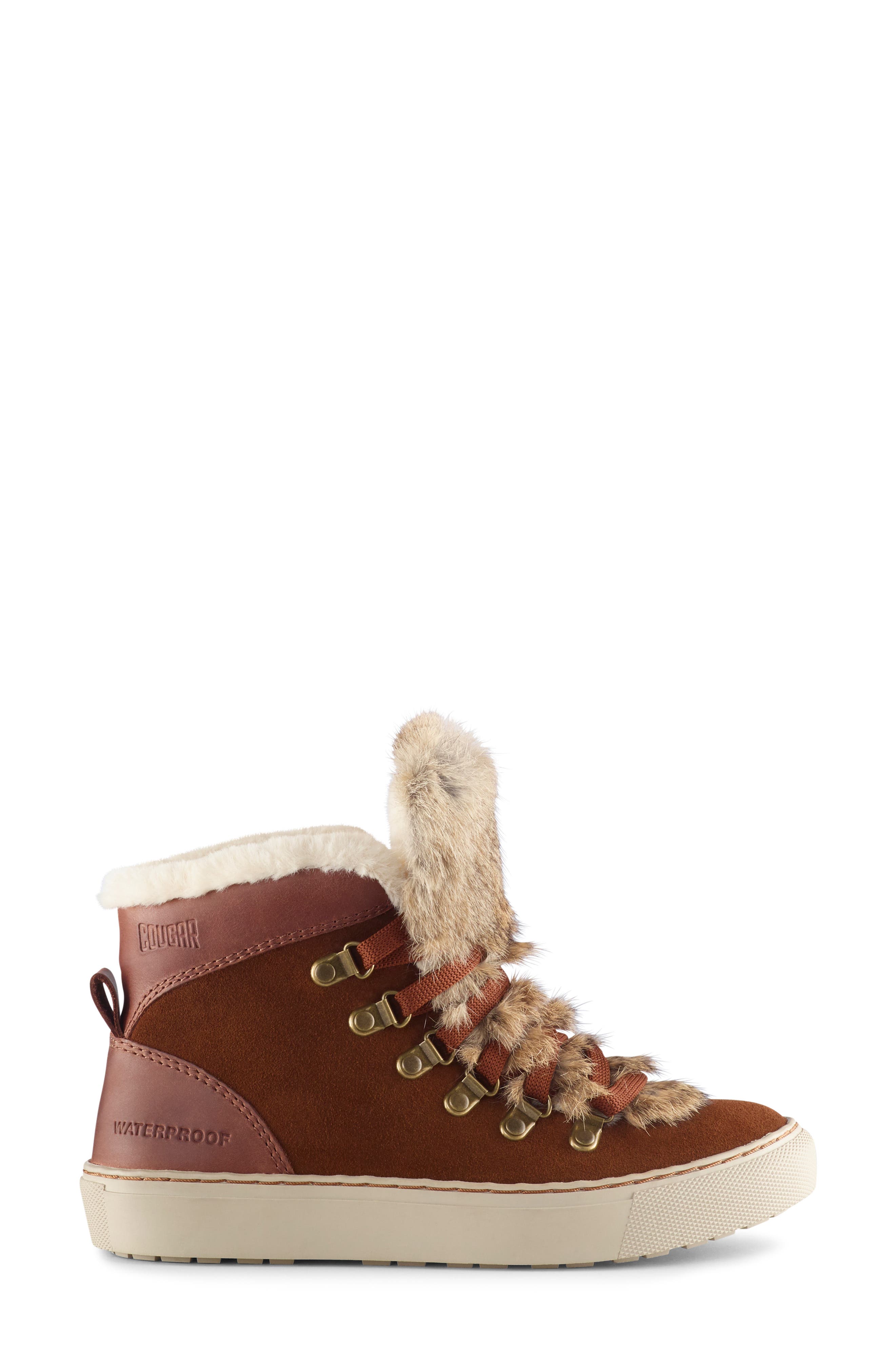 Dani High Top Sneaker with Genuine Rabbit Fur Trim, Alternate, color, CHESTNUT SUEDE