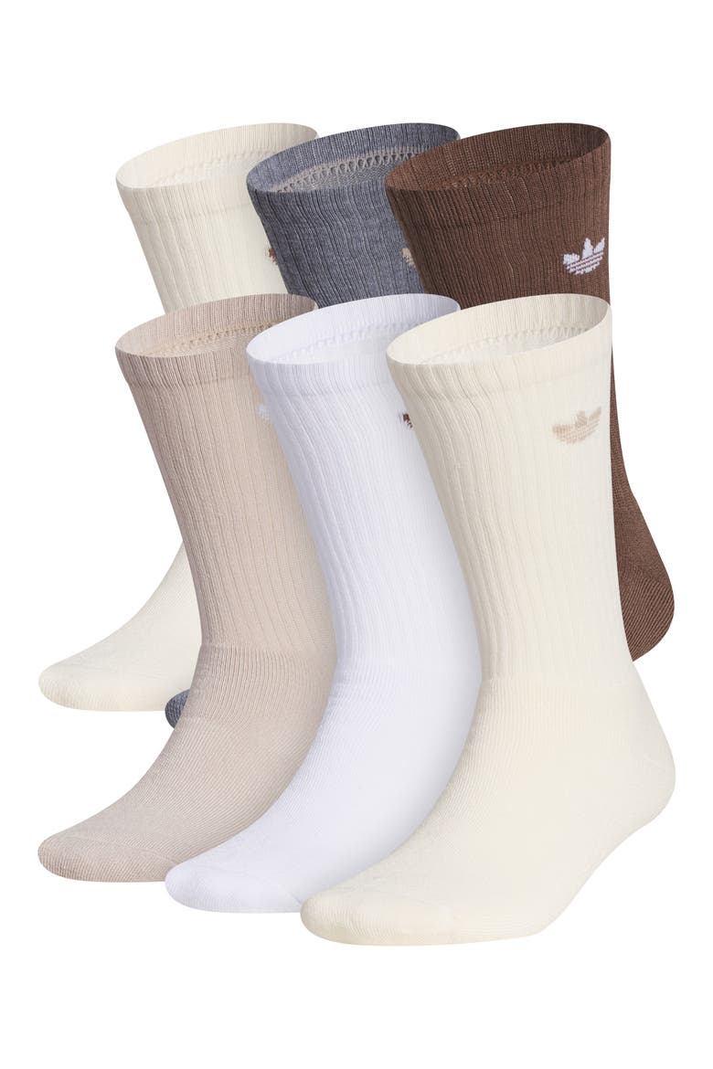 Assorted 6-Pack Trefoil 2.0 Crew Socks, Main, color, BEIGE/ WHITE/ EARTH BROWN