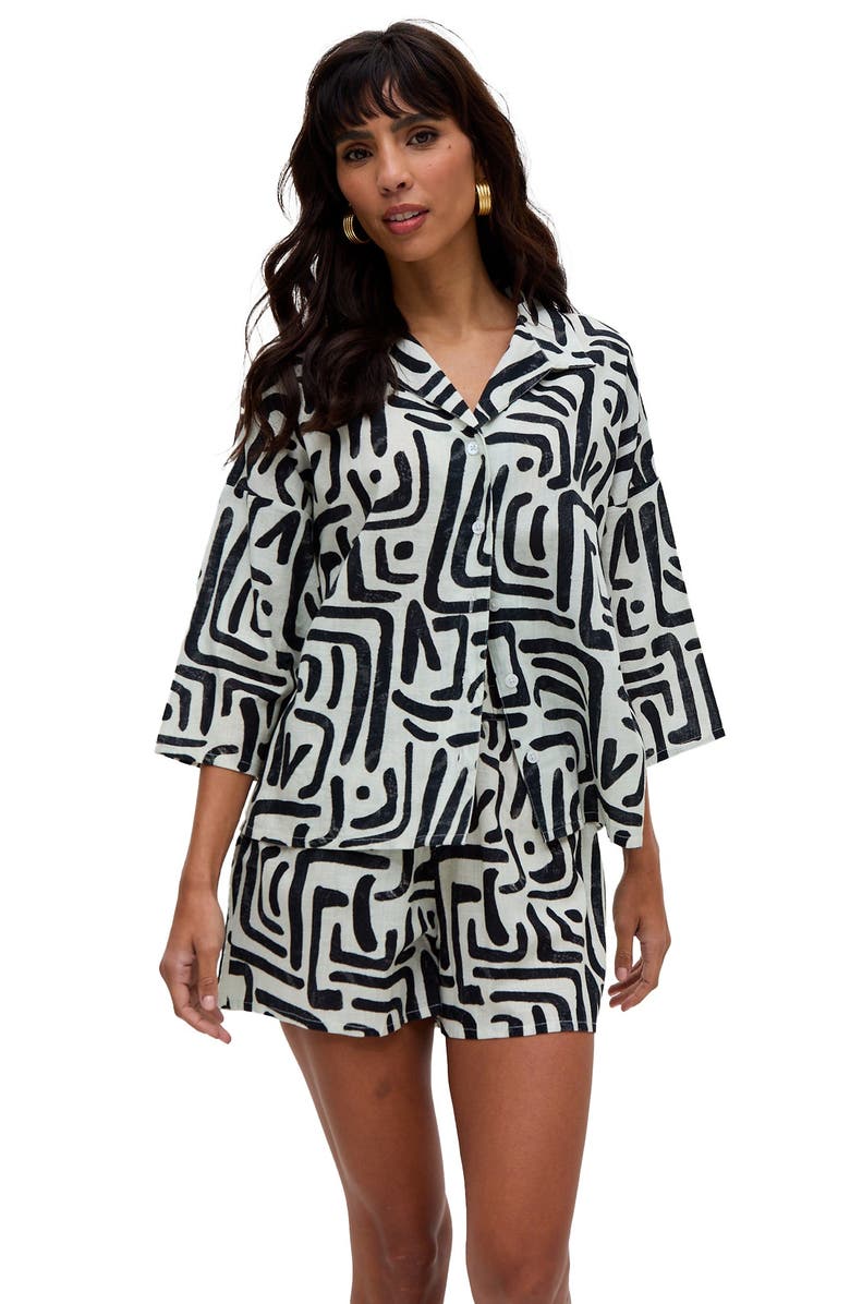 Raffya Nicola Paperbag Waist Warhol Print Short, Alternate, color, Black