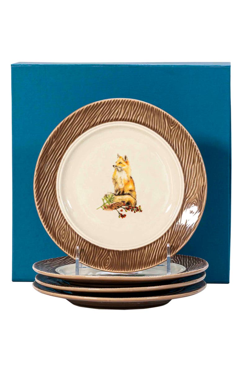 Juliska Forest Walk Set of 4 Animal Cocktail Plates, Alternate, color, Walnut/ Cafe Au Lait