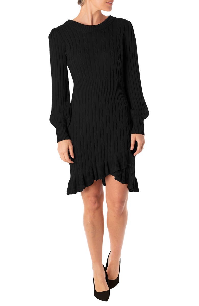 Taylor Dresses Cable Knit Ruffle Hem Sweater Dress, Main, color, 