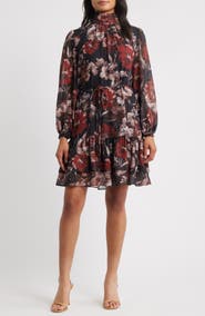 Julia Jordan Long Sleeve Mock Neck Floral Dress