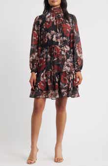 Julia Jordan Long Sleeve Mock Neck Floral Dress