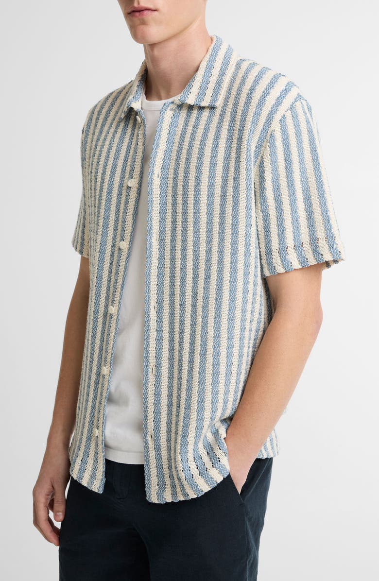 Vince Beach Stripe Cotton-Blend Button-Front Shirt, Alternate, color, Uniform Blue Combo