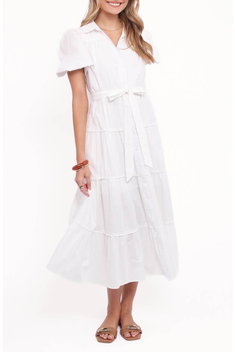 Louella Tie Waist Tiered Maxi Dress, Main, color, WHITE