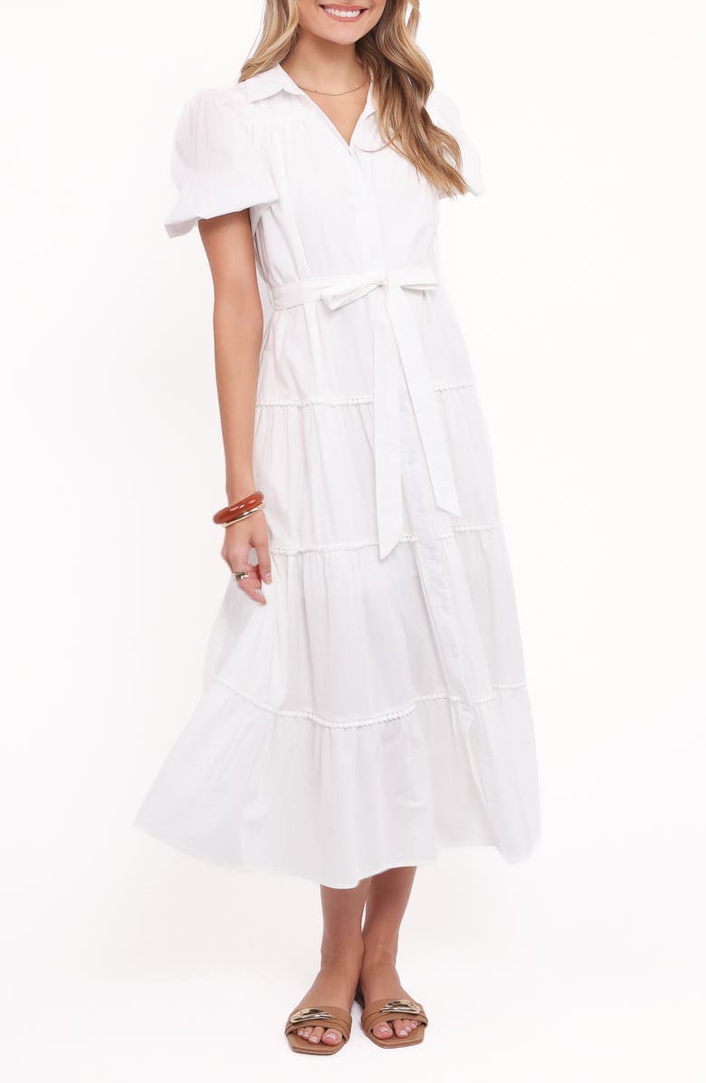 Petal & Pup Louella Tie Waist Tiered Maxi Dress, Main, color, White