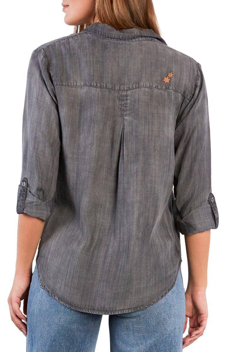 Billy T Floral & Flawless Embroidered Denim Shirt, Alternate, color, Smoked Pearl