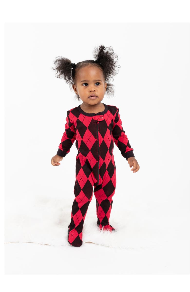 Leveret Footed Printed Cotton Matching Family Holiday Pajamas, Argyles 
Holiday Prints, Alternate, color, Argyle Black 
Red
