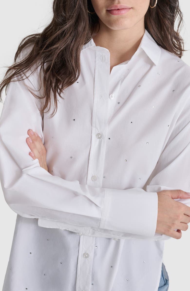 DKNY Jeans Rhinestone Cotton Button-Up Shirt, Alternate, color, 