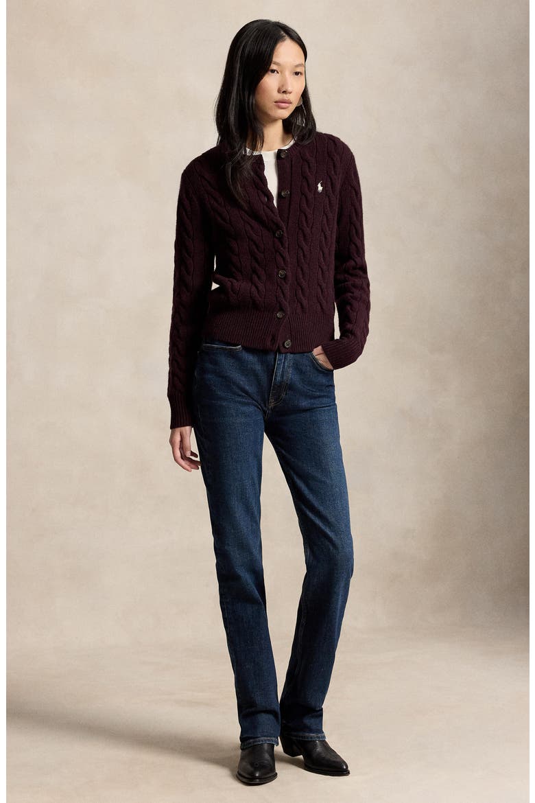Wool & Cashmere Cardigan, Alternate, color, DAMSON