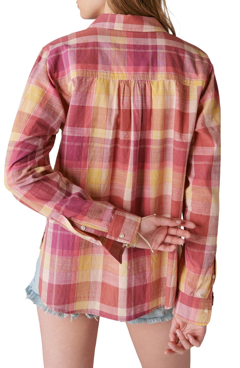 Lucky Brand Cotton Button-Up Shirt, Alternate, color, Pink Plaid