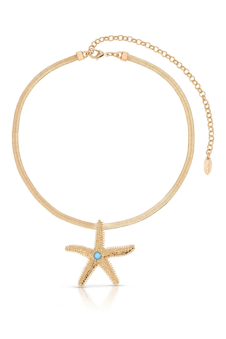 Mermaid Cove Starfish Pendant Necklace, Main, color, TURQUOISE