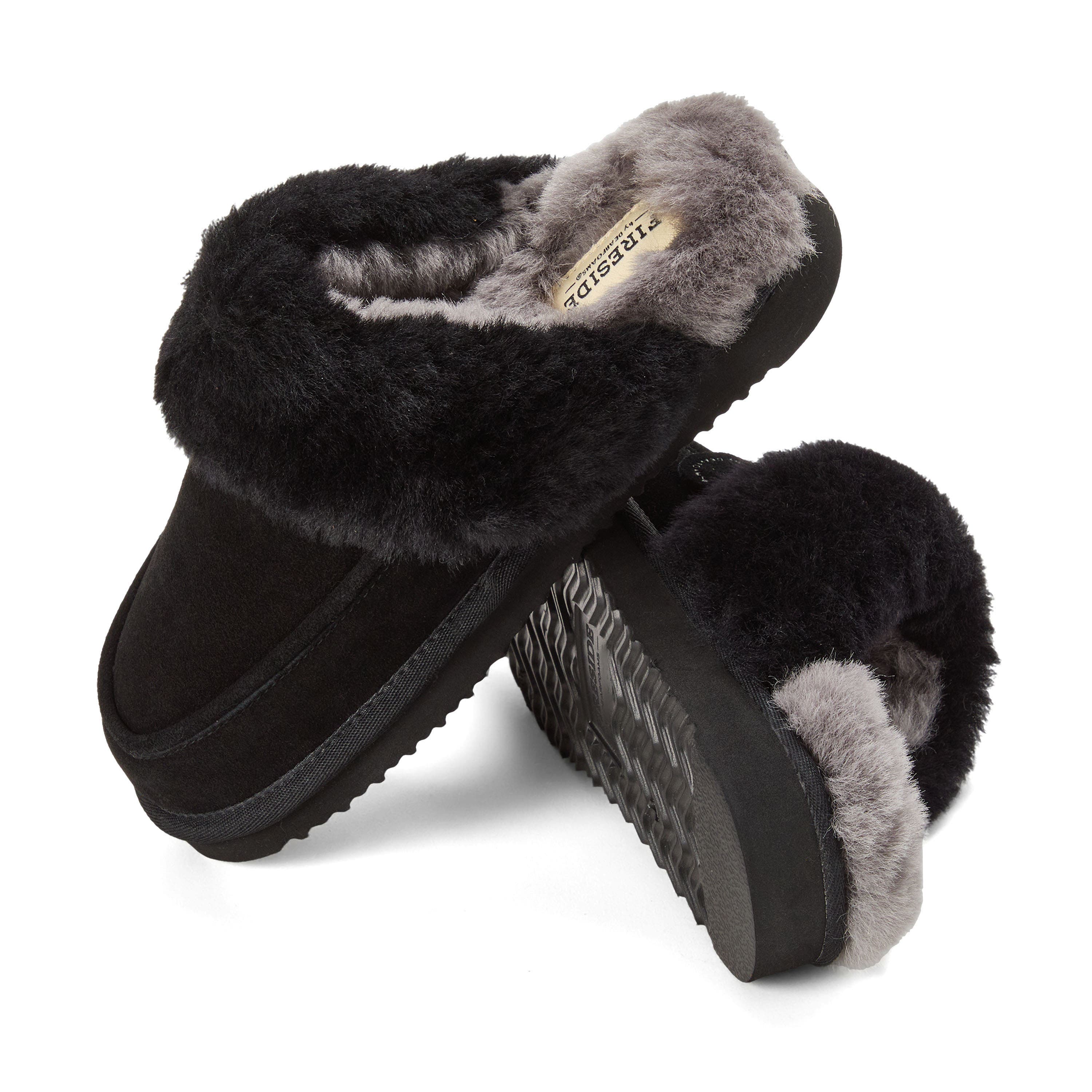 DEARFOAMS Fireside Melville Genuine Shearling Scuff Slipper, Alternate, color, Black