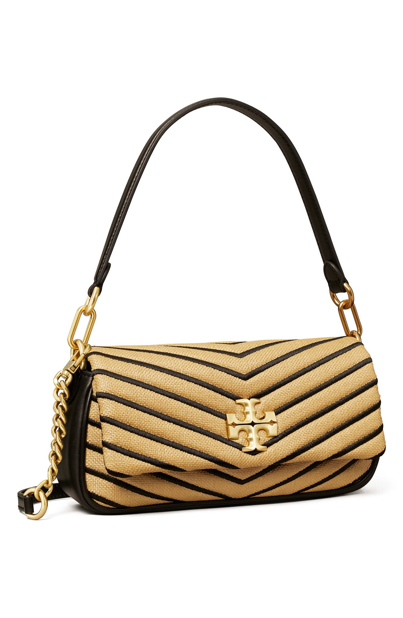 Tory Burch Kira Small Straw Chevron Tassel Shoulder Bag, Alternate, color, 
