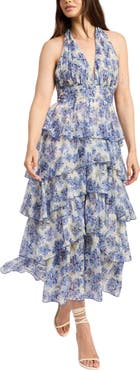 En Saison Odessa Floral Print Tiered Halter Maxi Dress