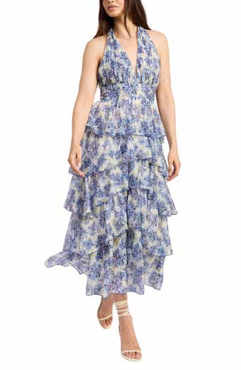 En Saison Odessa Floral Print Tiered Halter Maxi Dress