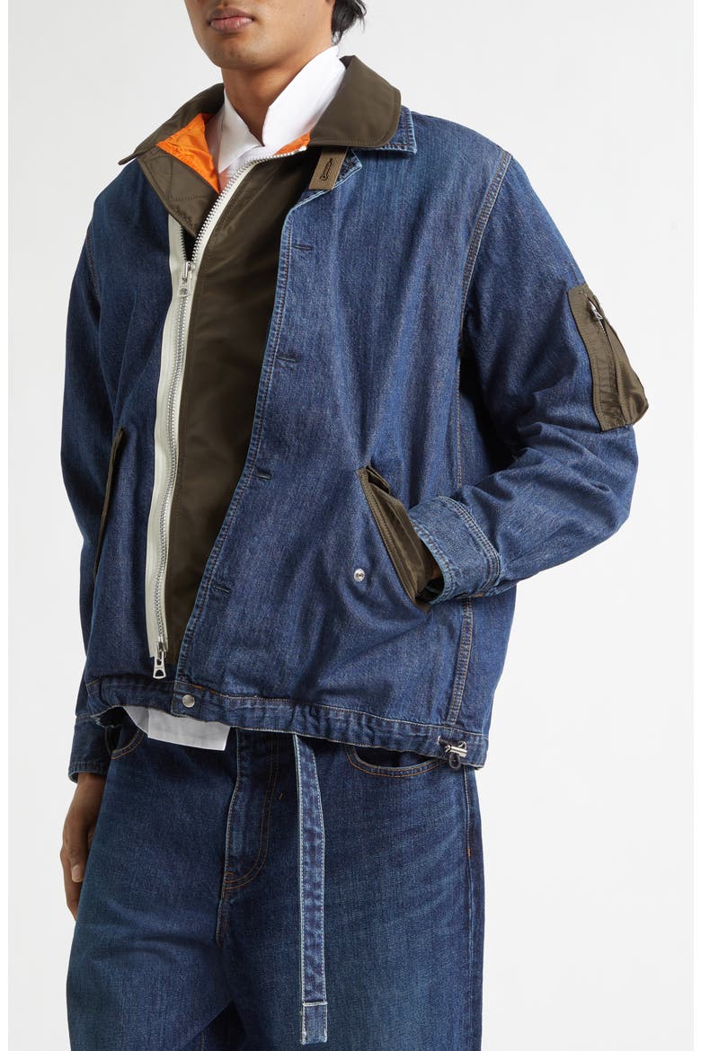Mixed Media Blouson Jacket, Alternate, color, BLUE