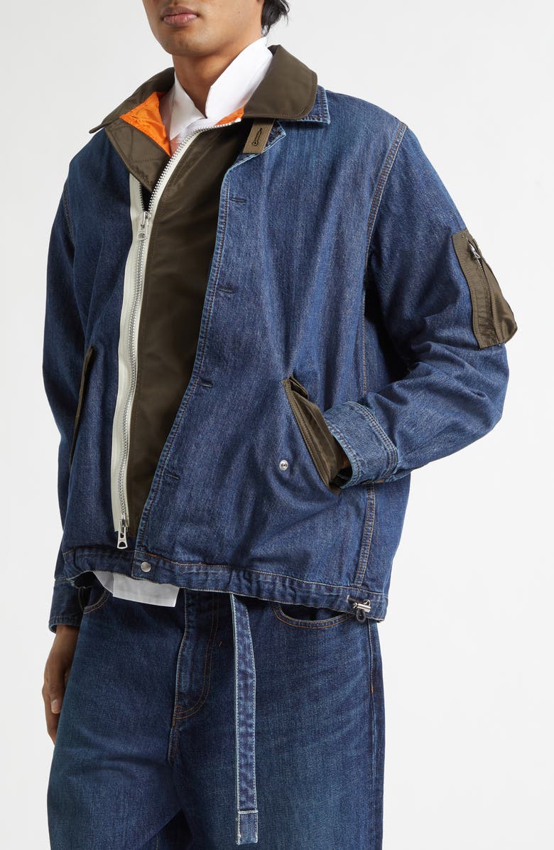 Sacai Mixed Media Blouson Jacket, Alternate, color, Blue