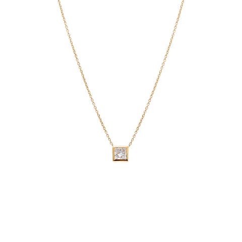 Lab Grown Diamond Princess Cut Bezel Necklace 14K