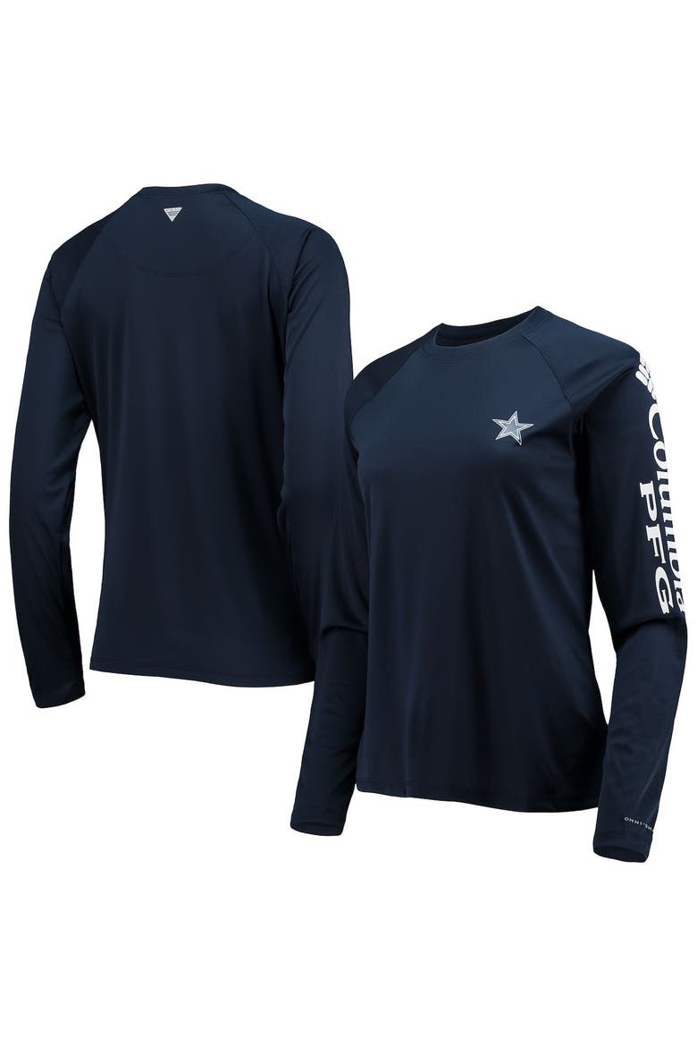 Women's Columbia Navy/White Dallas Cowboys Tidal Omni-Shade Raglan Long Sleeve T-Shirt, Main, color, Navy