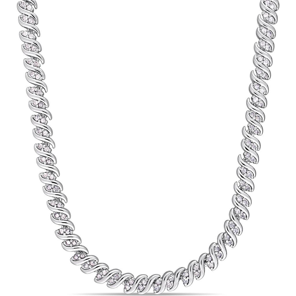 Delmar Twisted Diamond Tennis Necklace In Silver
