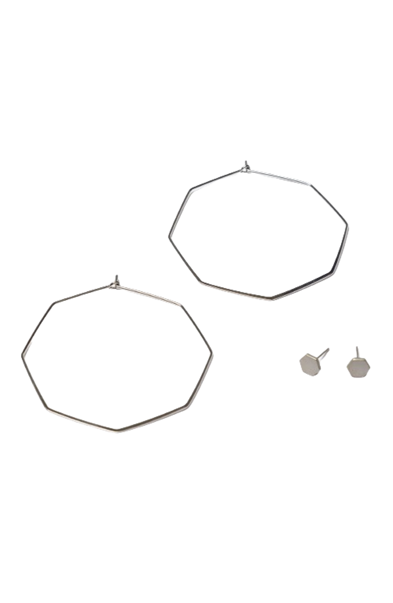 Totalee Gift Silver Geometric Octagon Earring Set Burnished Brass silver, Alternate, color,