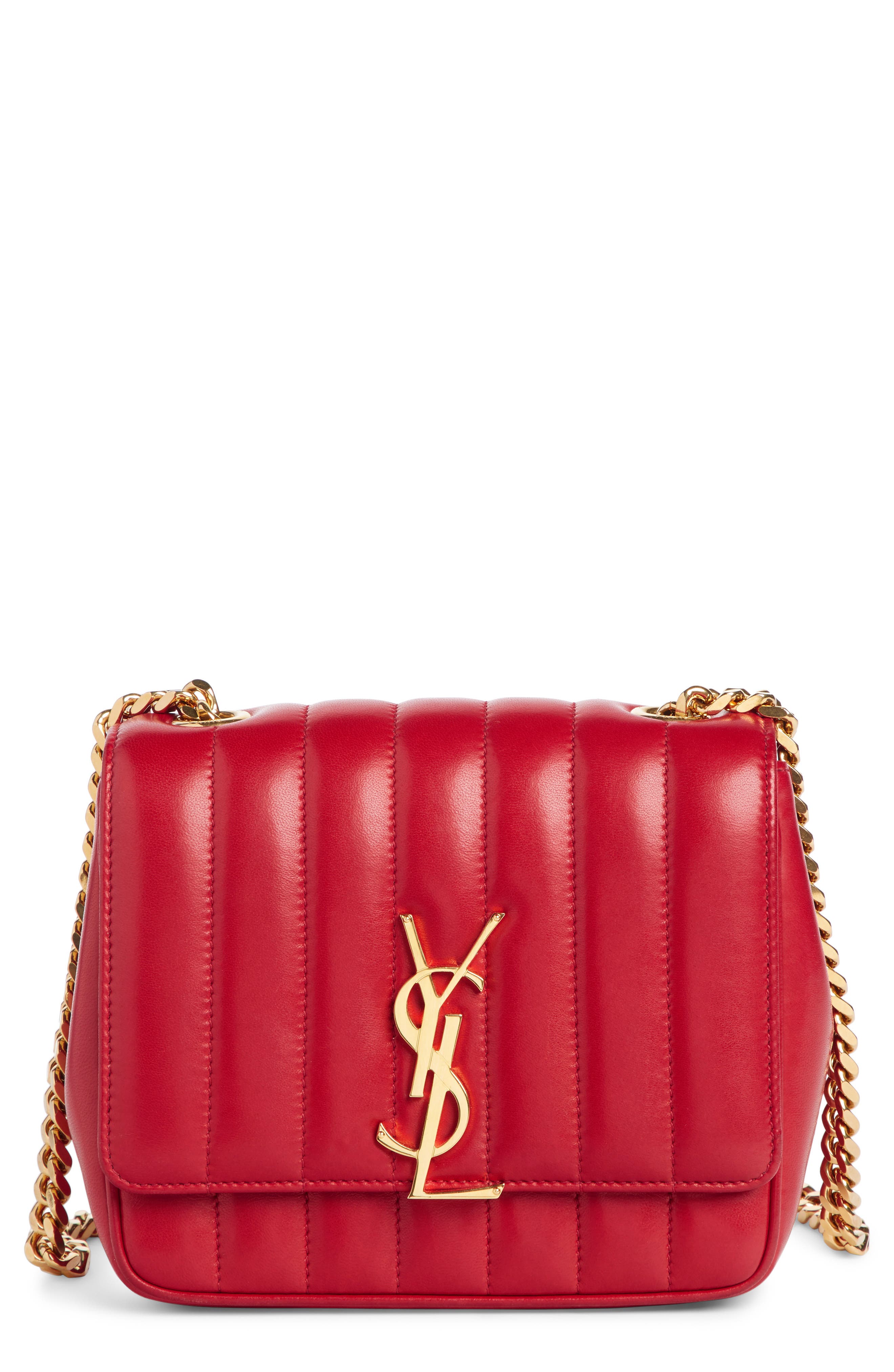 Saint Laurent Small Vicky Quilted Lambskin Leather Crossbody Bag, Main, color, 