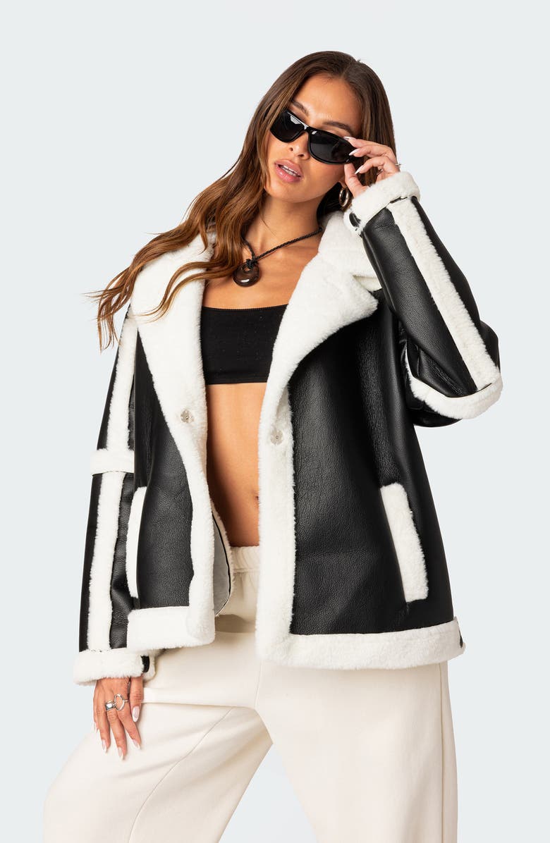 EDIKTED Rocki Oversize Faux Shearling Jacket, Alternate, color, Black
