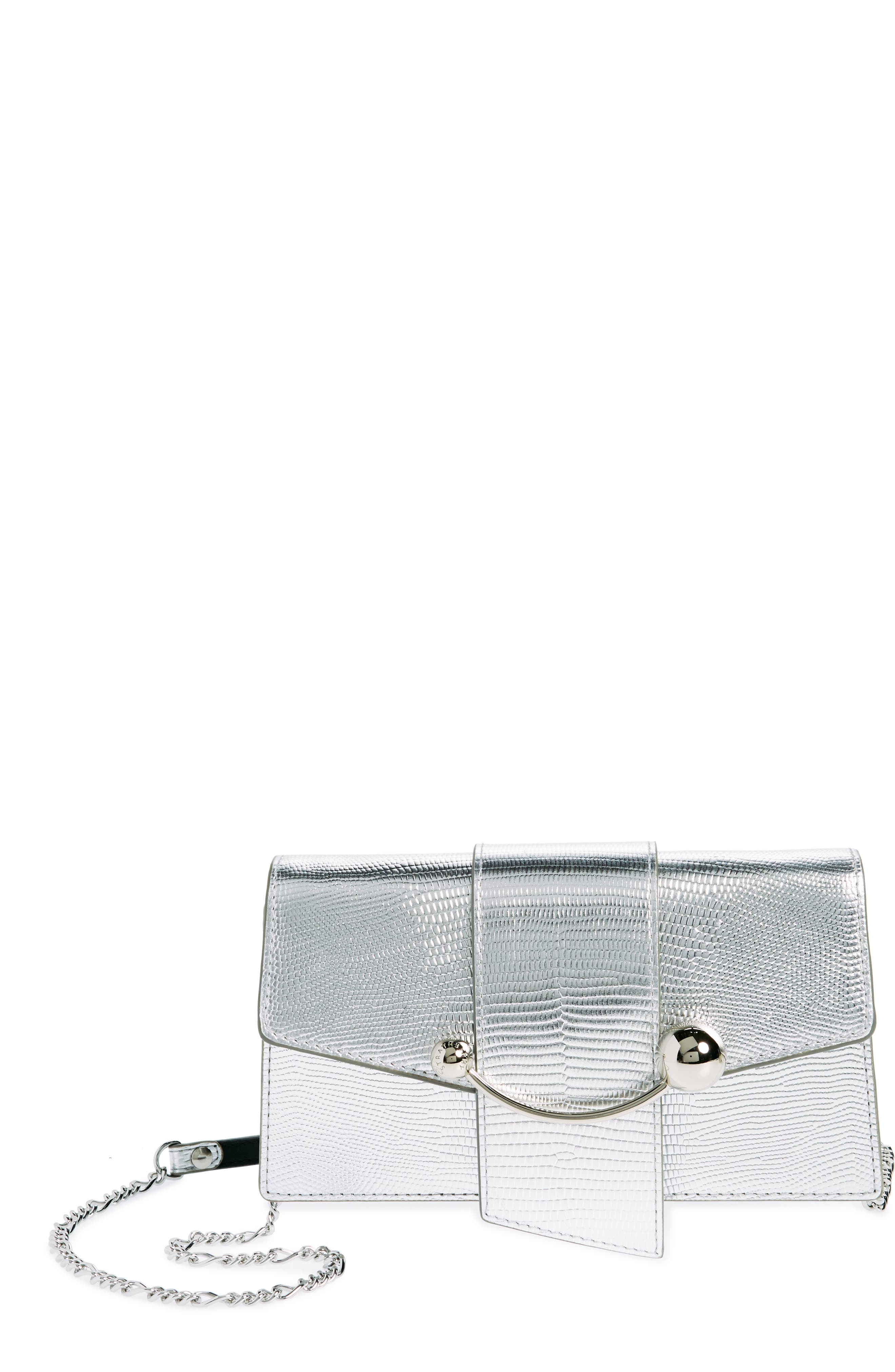 Strathberry Crescent on a Chain Lizard Embossed Leather Shoulder Bag, Main, color, 