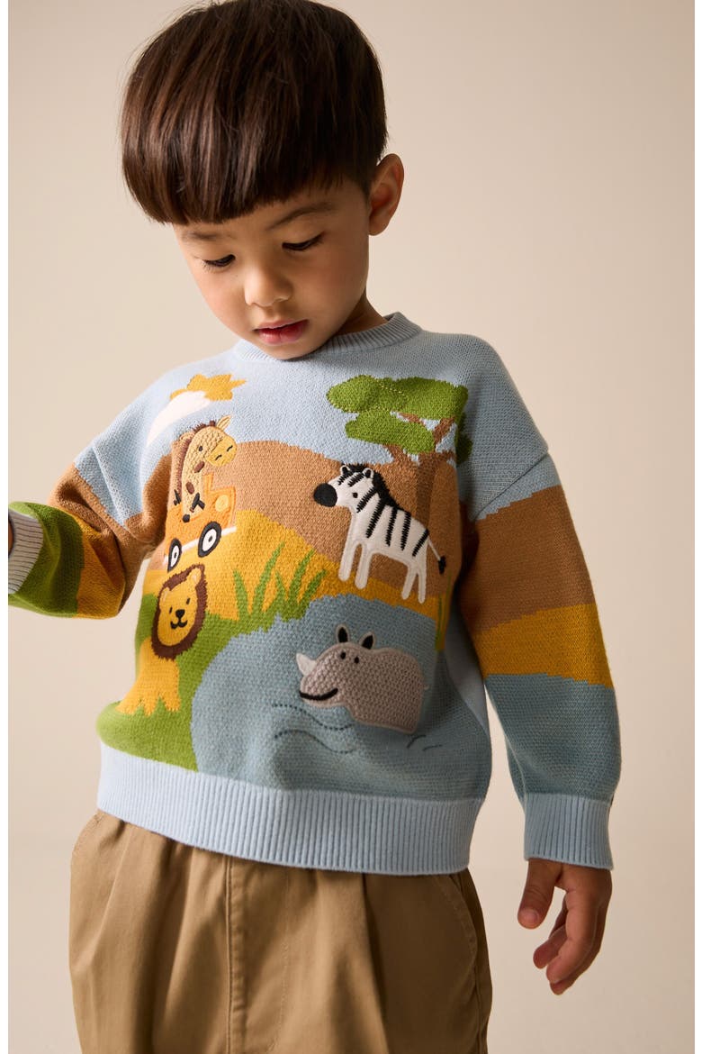 Kids' Safari Scene Sweater, Alternate, color, MULTI