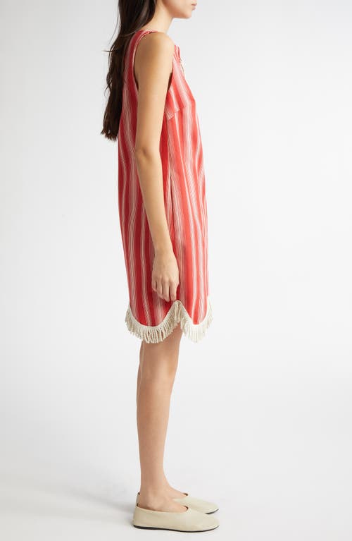 Bode Parasol Stripe Cotton Shift Dress In Red/white