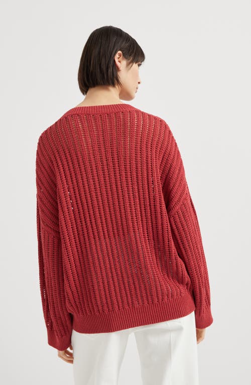 Brunello Cucinelli Ribbed Openwork Sweater In Red