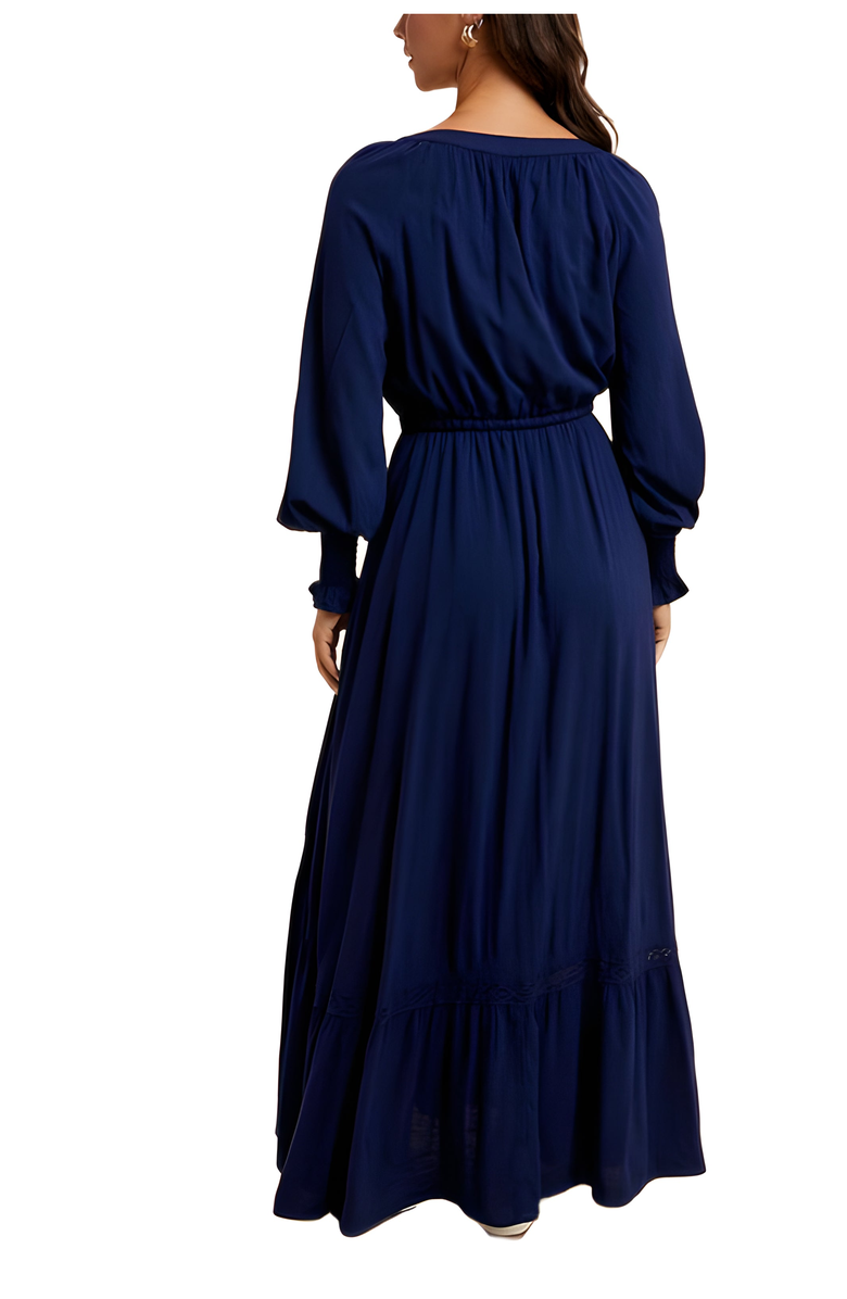 Knit and Lounge Long Sleeve Maxi Dress with Button Detail and Tie Waist, Alternate, color, 