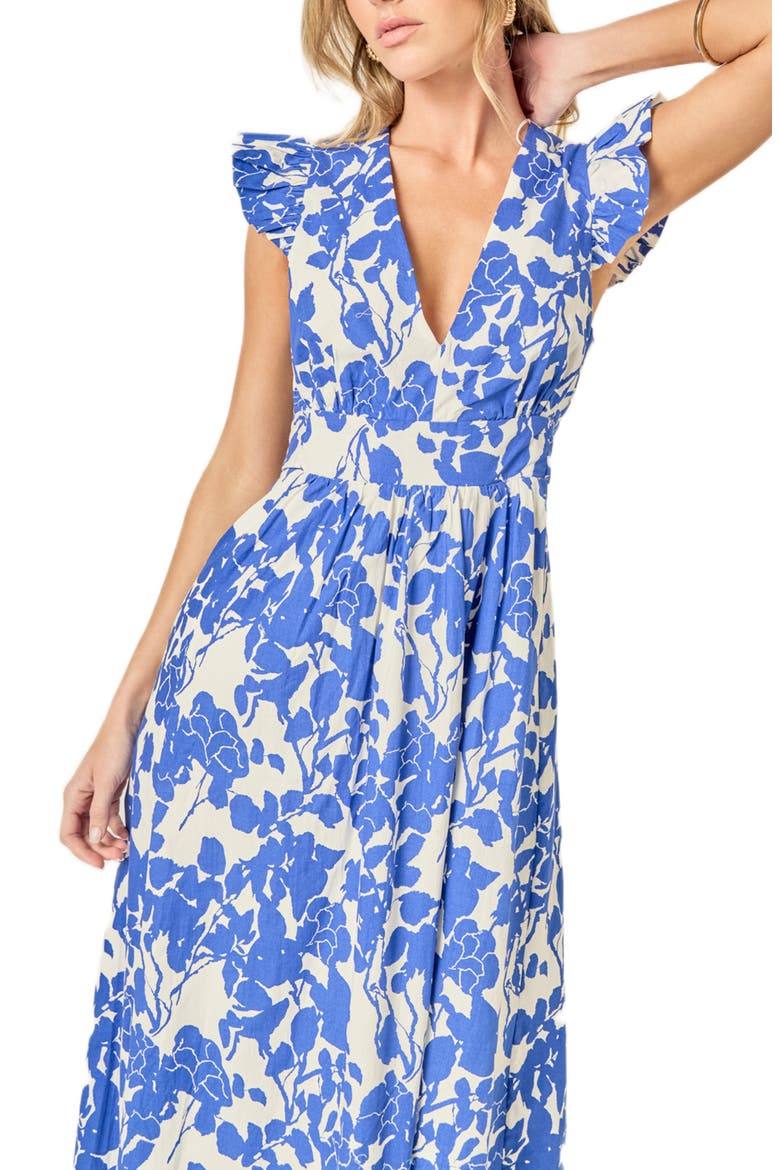 Print Tie Back Midi Dress, Alternate, color, BLUE