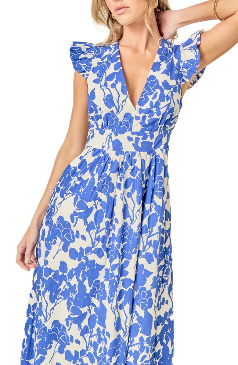 English Factory Print Tie Back Midi Dress, Alternate, color, Blue