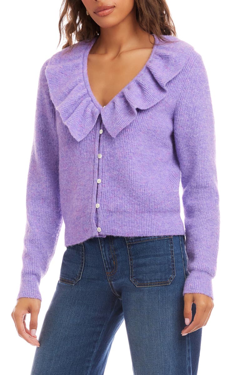 Karen Kane Ruffle V-Neck Cardigan, Alternate, color, Lavender