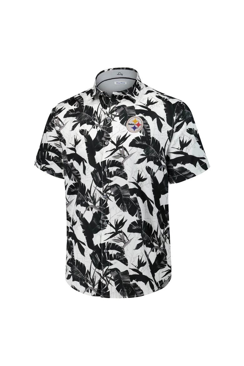 Men's Tommy Bahama Black Pittsburgh Steelers Sunnyvale Blooms Camp Button-Up Shirt, Alternate, color, Black