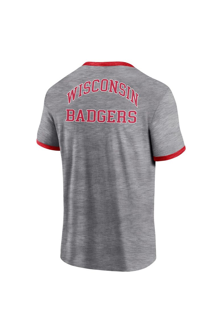 Men's Fanatics Branded Heather Gray Wisconsin Badgers Classic Stack Ringer T-Shirt, Alternate, color, Heather Gray