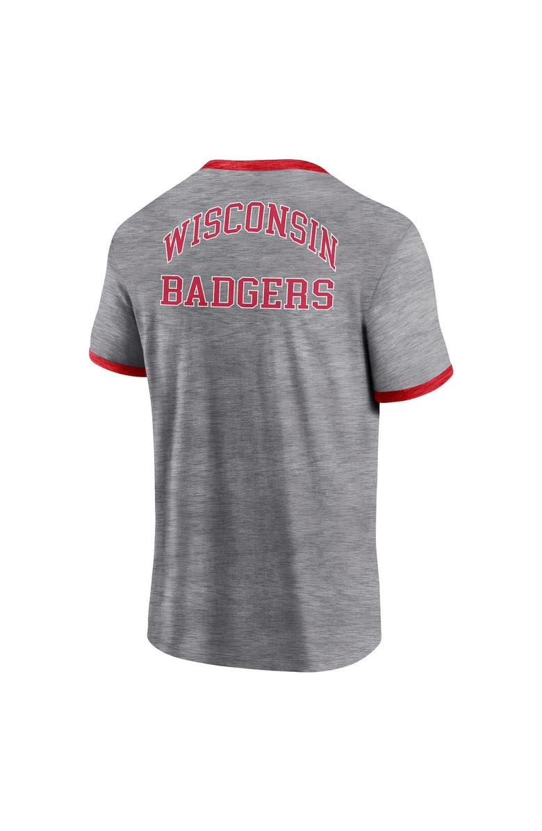 FANATICS Men's Fanatics Branded Heather Gray Wisconsin Badgers Classic Stack Ringer T-Shirt, Alternate, color, Heather Gray