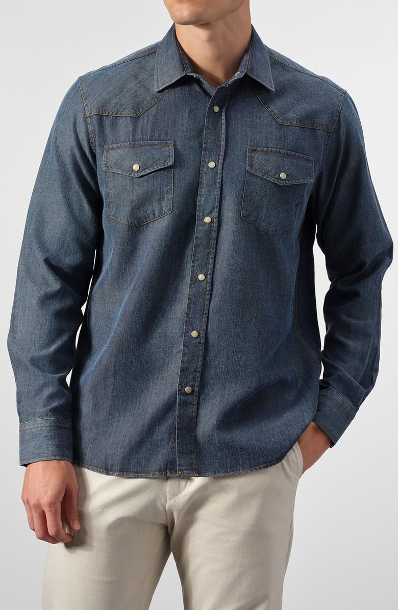 STUDIO GARNET LOS ANGELES Snap-Up Denim Western Shirt, Main, color, Indigo