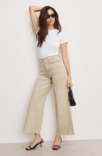 Good Skate Raw Hem Ankle Wide Leg Jeans