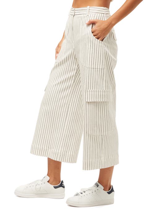 Shop Trina Turk Agassi Cropped Wide Leg Stripes Pant In Whitewash/ink