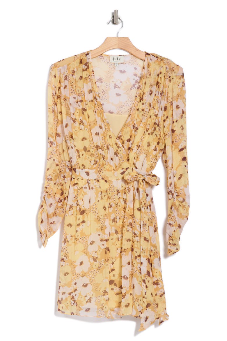 Clara Floral Long Sleeve Silk Wrap Dress, Alternate, color, AMBER GOLD MULTI