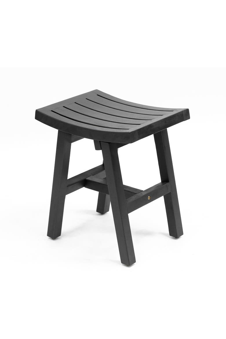 Tamlyn Modern Solid Acacia Wood Shower Stool, Water-Resistant Slatted Spa Bath Seat Shaving Bench for Bathroom or Indoor/Outdoor, Main, color, Black
