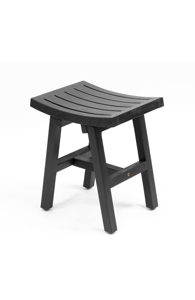 JONATHAN Y Tamlyn 15.75" Traditional Classic Slatted Solid Acacia Wood Indoor/Outdoor Shower Stool, Main, color, Black