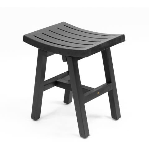 Tamlyn 15.75" Traditional Classic Slatted Solid Acacia Wood Indoor/Outdoor Shower Stool