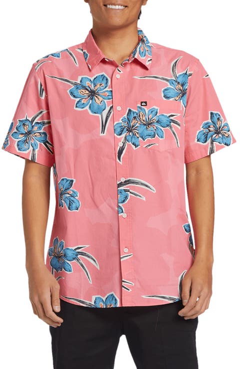 Apero Floral Short Sleeve Stretch Cotton Button-Up Shirt