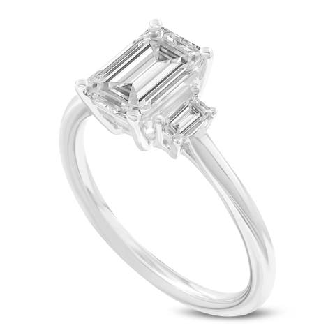 Seraphine 14K White Gold Emerald Cut Lab Grown Diamond 3 Stone Engagement Ring - 1.75 ctw