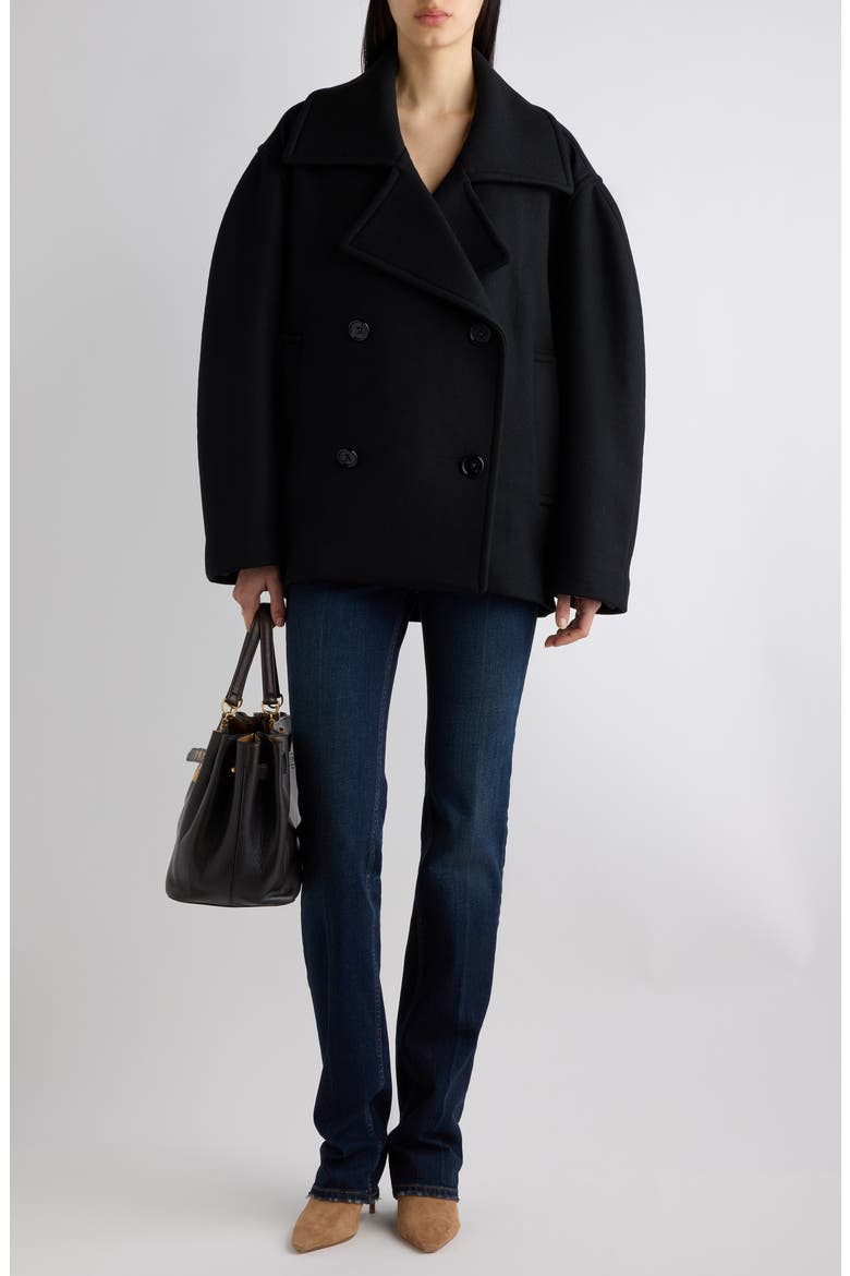 Short Wool Blend Cocoon Coat, Alternate, color, 1000 BLACK