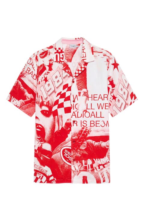 Racing Print Cotton Camp Shirt